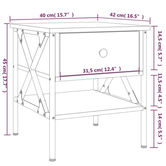Table de chevet chêne fumé 40x42x45 cm bois d'ingénierie - Photo n°11