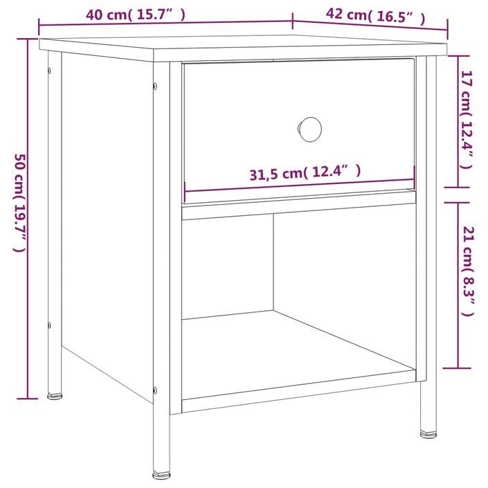 Table de chevet chêne fumé 40x42x50 cm bois d'ingénierie - Photo n°11