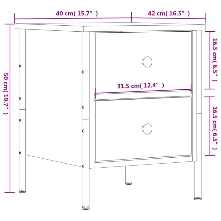 Table de chevet chêne fumé 40x42x50 cm bois d'ingénierie - Photo n°11