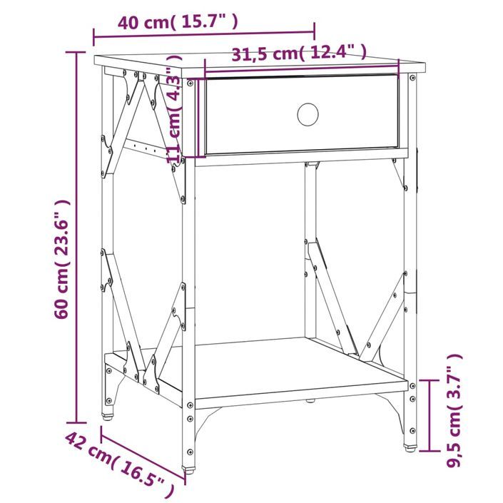 Table de chevet chêne fumé 40x42x60 cm bois d'ingénierie - Photo n°11