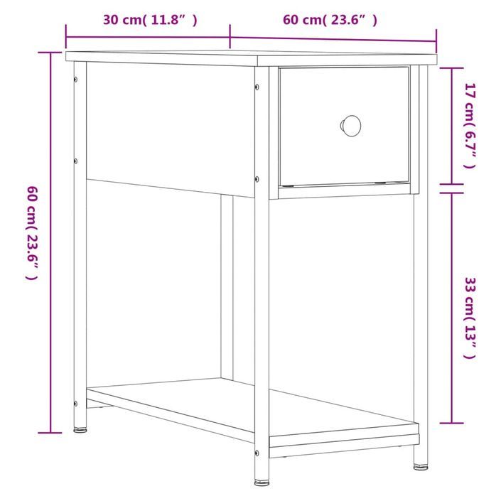 Table de chevet chêne marron 30x60x60 cm bois d'ingénierie - Photo n°11