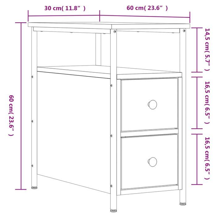 Table de chevet chêne marron 30x60x60 cm bois d'ingénierie - Photo n°11