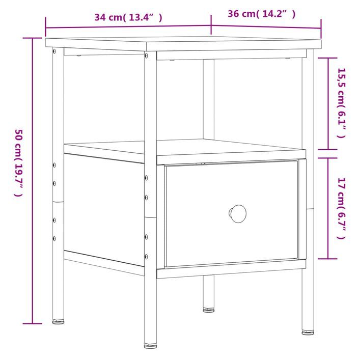Table de chevet chêne marron 34x36x50 cm bois d'ingénierie - Photo n°11