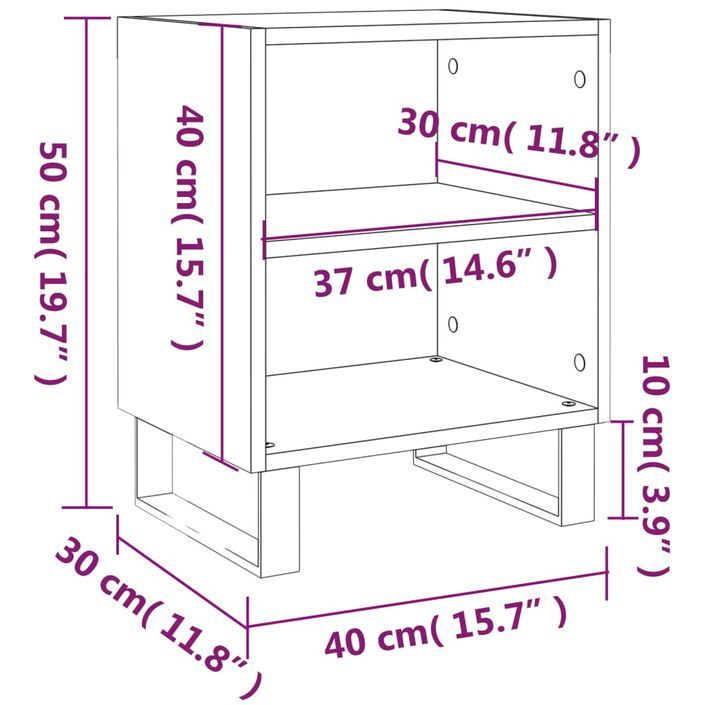 Table de chevet chêne marron 40x30x50 cm bois d'ingénierie - Photo n°9