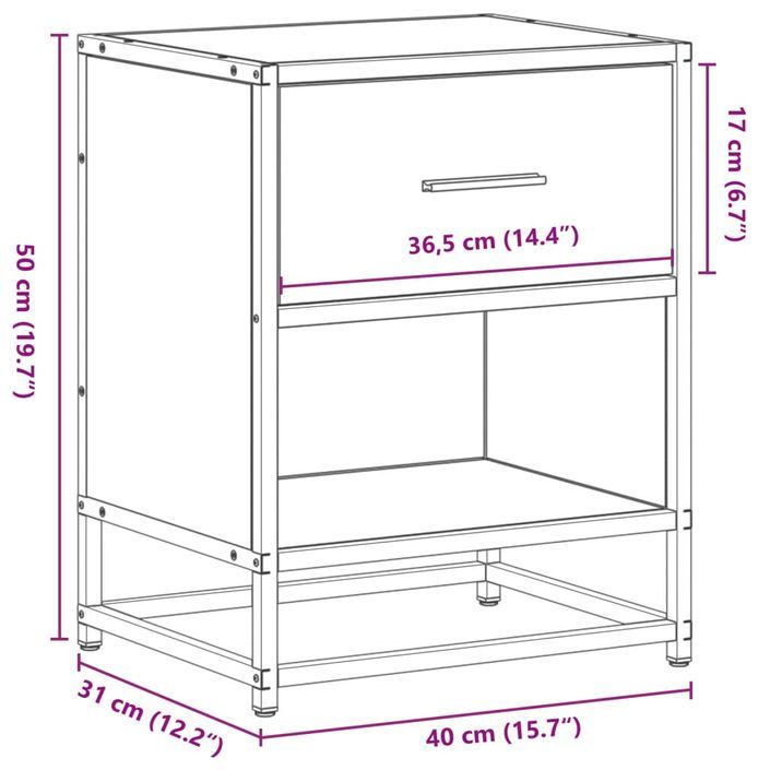 Table de chevet chêne marron 40x31x50 cm bois d'ingénierie - Photo n°11