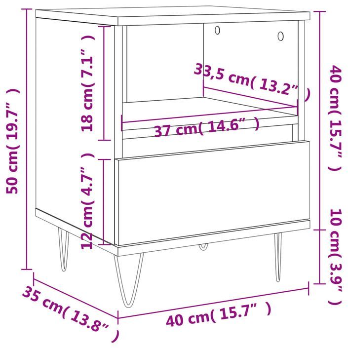 Table de chevet chêne marron 40x35x50 cm bois d’ingénierie - Photo n°11