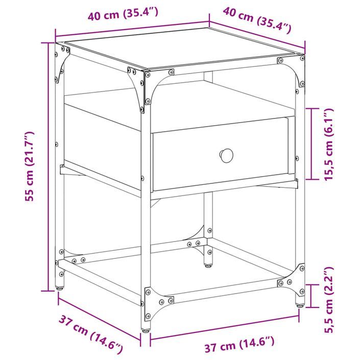 Table de chevet chêne marron 40x40x55 cm bois d’ingénierie - Photo n°11