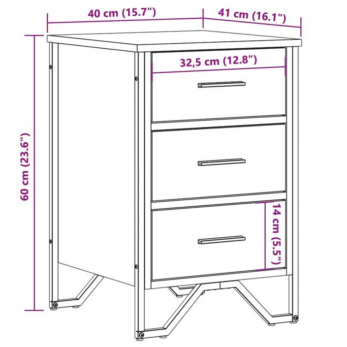 Table de chevet chêne marron 40x41x60 cm bois d'ingénierie - Photo n°11