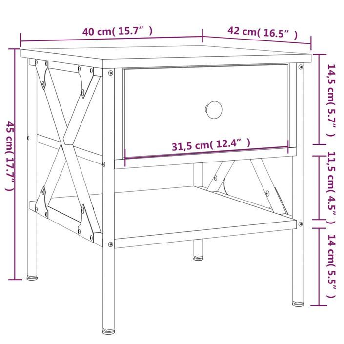 Table de chevet chêne marron 40x42x45 cm bois d'ingénierie - Photo n°11