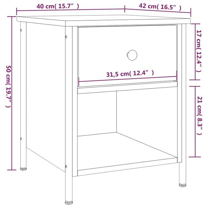 Table de chevet chêne marron 40x42x50 cm bois d'ingénierie - Photo n°11