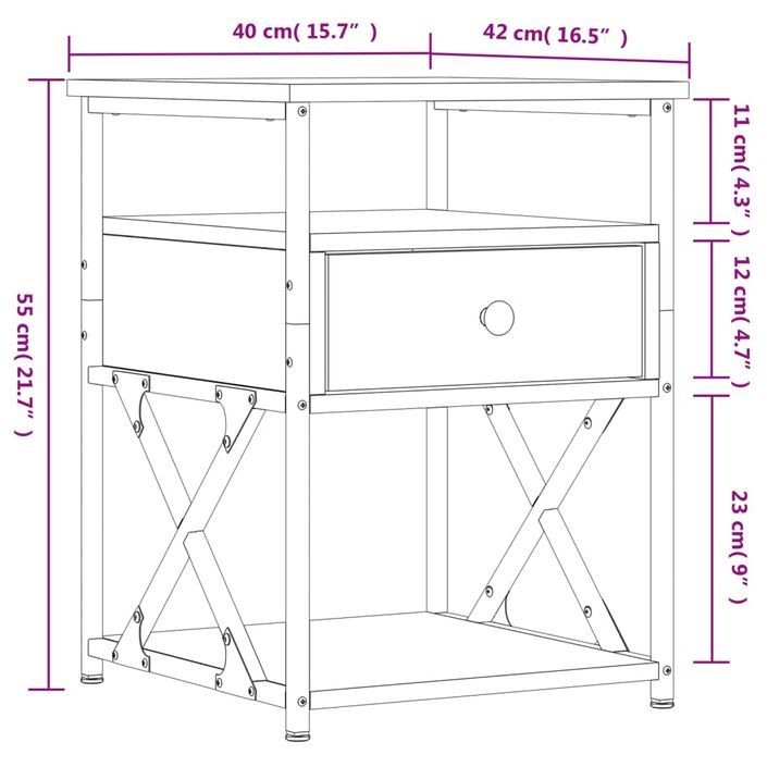 Table de chevet chêne marron 40x42x55 cm bois d'ingénierie - Photo n°11