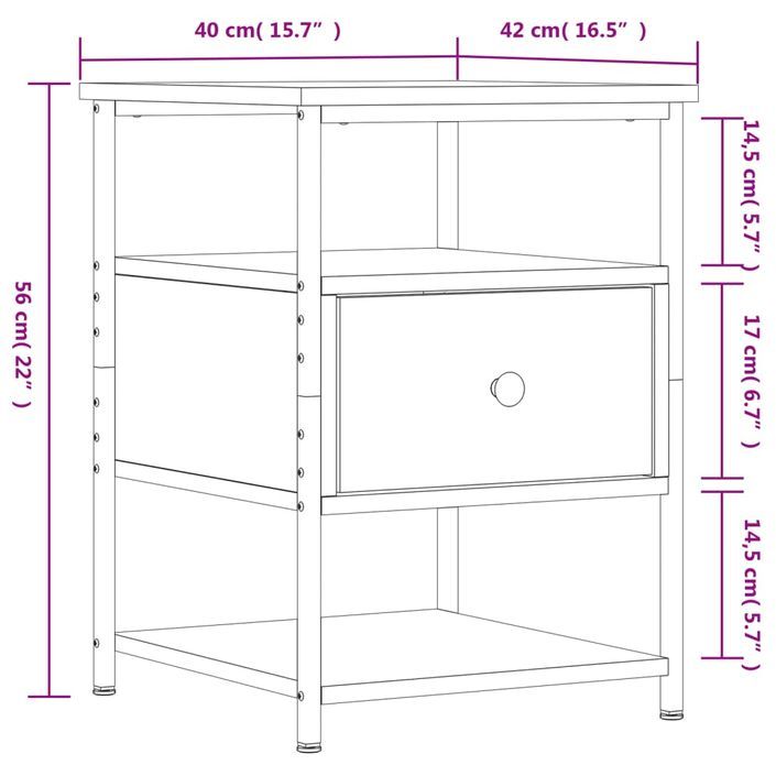 Table de chevet chêne marron 40x42x56 cm bois d'ingénierie - Photo n°11