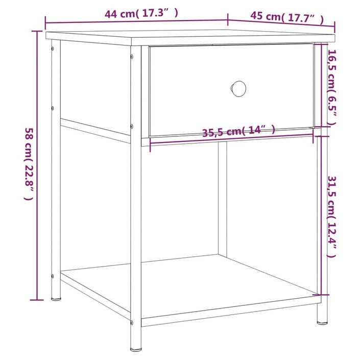 Table de chevet chêne marron 44x45x58 cm bois d'ingénierie - Photo n°11