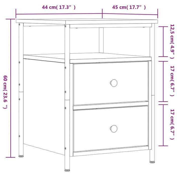 Table de chevet chêne marron 44x45x60 cm bois d'ingénierie - Photo n°11