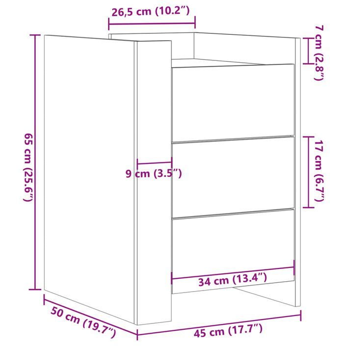 Table de chevet chêne marron 45x50x65 cm bois d'ingénierie - Photo n°11