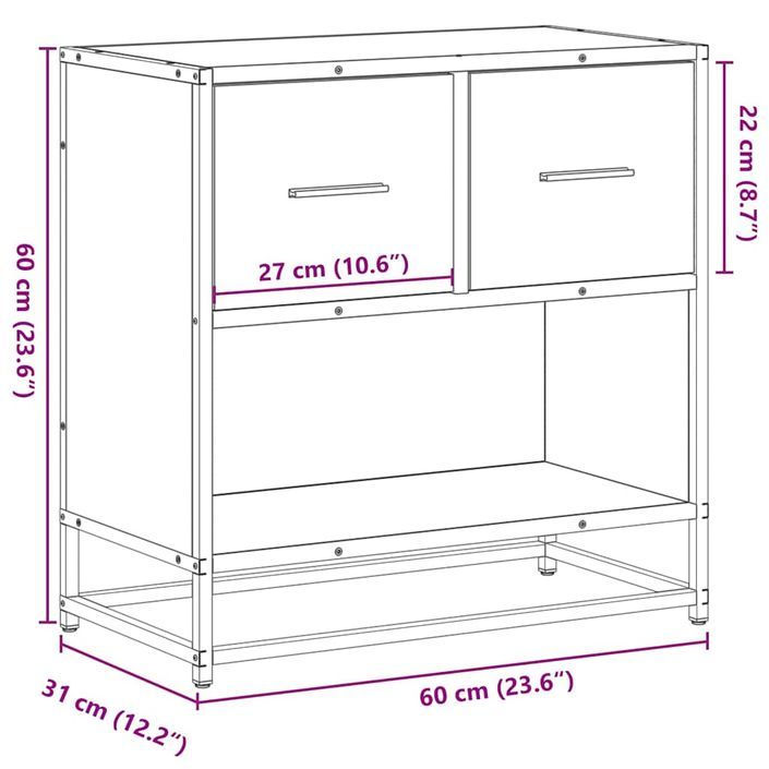 Table de chevet chêne marron 60x31x60 cm bois ingénierie métal - Photo n°11