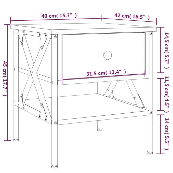 Table de chevet chêne sonoma 40x42x45 cm bois d'ingénierie - Photo n°11