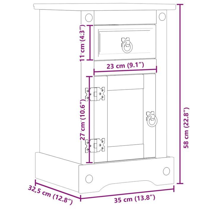 Table de chevet Corona 35x32,5x58 cm bois de pin massif - Photo n°9