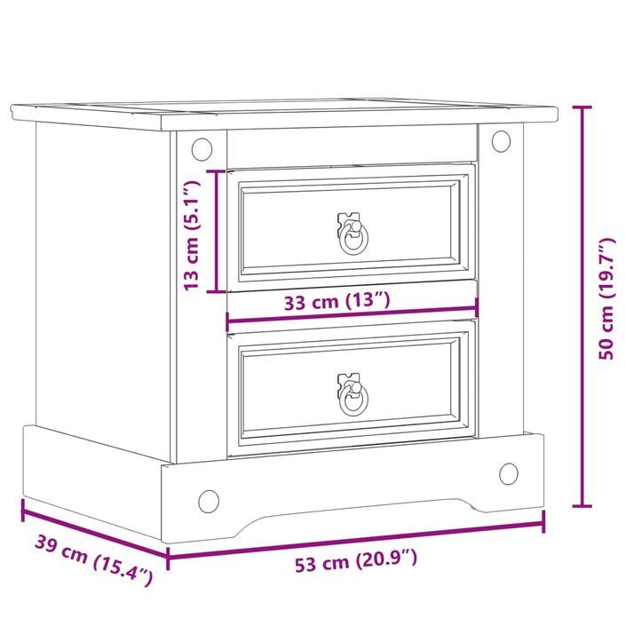 Table de chevet Corona 53x39x50 cm bois de pin massif - Photo n°9