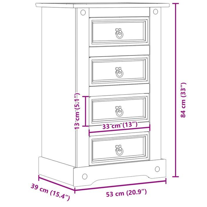 Table de chevet Corona 53x39x84 cm bois de pin massif - Photo n°9