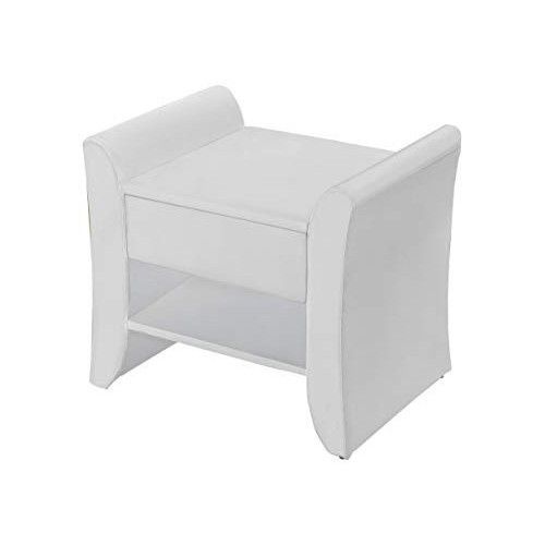 Table de chevet design 1 tiroir 1 niche simili cuir blanc mat Traum - Photo n°1