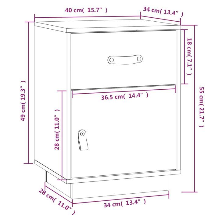 Table de chevet Gris 40x34x55 cm Bois de pin solide - Photo n°10