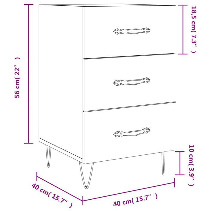 Table de chevet gris béton 40x40x66 cm bois d'ingénierie - Photo n°12