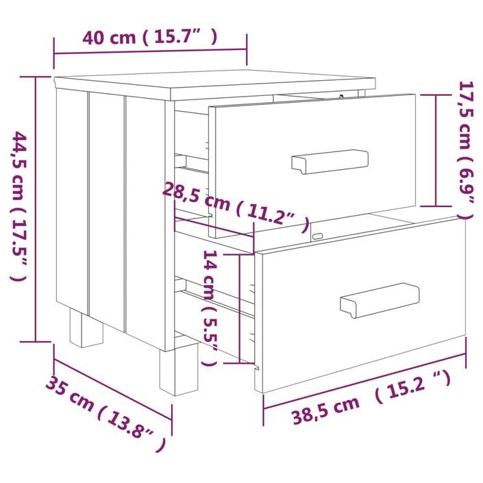 Table de chevet HAMAR Blanc 40x35x44,5 cm Bois de pin massif - Photo n°8