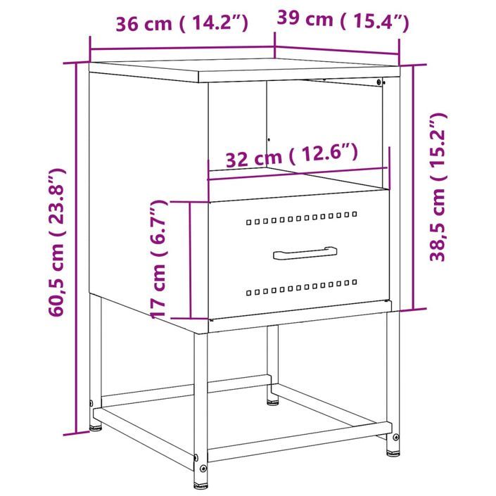 Table de chevet jaune moutarde 36x39x60,5 cm acier - Photo n°12