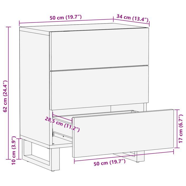 Table de chevet marron 50x34x62 cm bois manguier solide - Photo n°11