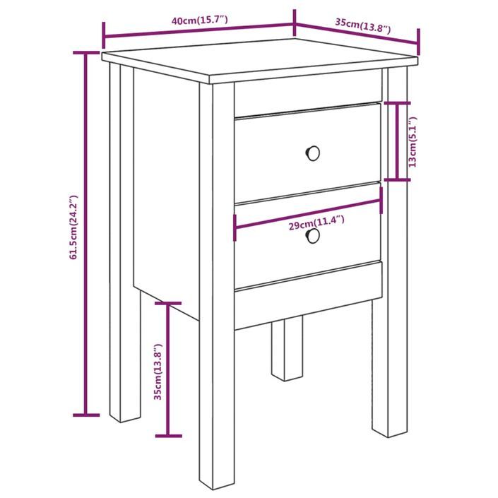 Table de chevet Marron miel 40x35x61,5 cm Bois de pin solide - Photo n°8