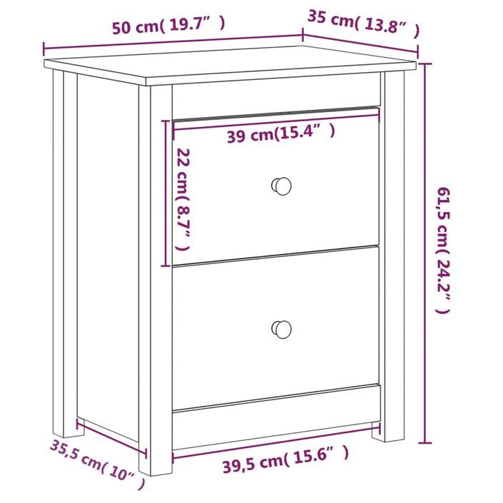 Table de chevet Marron miel 50x35x61,5 cm Bois de pin massif - Photo n°10