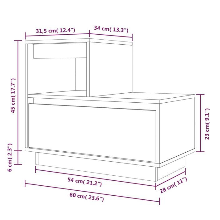 Table de chevet Marron miel 60x34x51 cm Bois de pin solide - Photo n°10