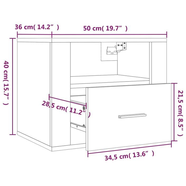 Table de chevet murale Blanc 50x36x40 cm - Photo n°10