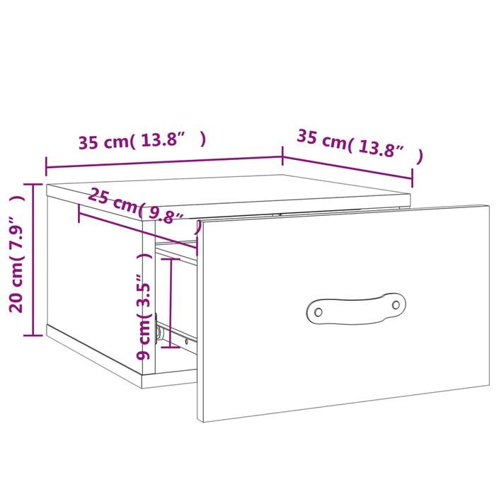 Table de chevet murale blanc brillant 35x35x20 cm - Photo n°12