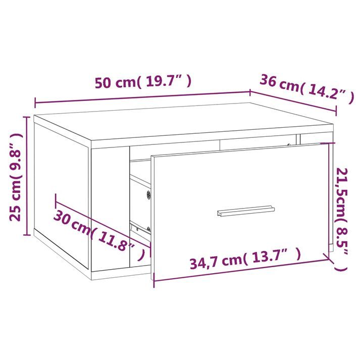 Table de chevet murale Blanc brillant 50x36x25 cm - Photo n°10