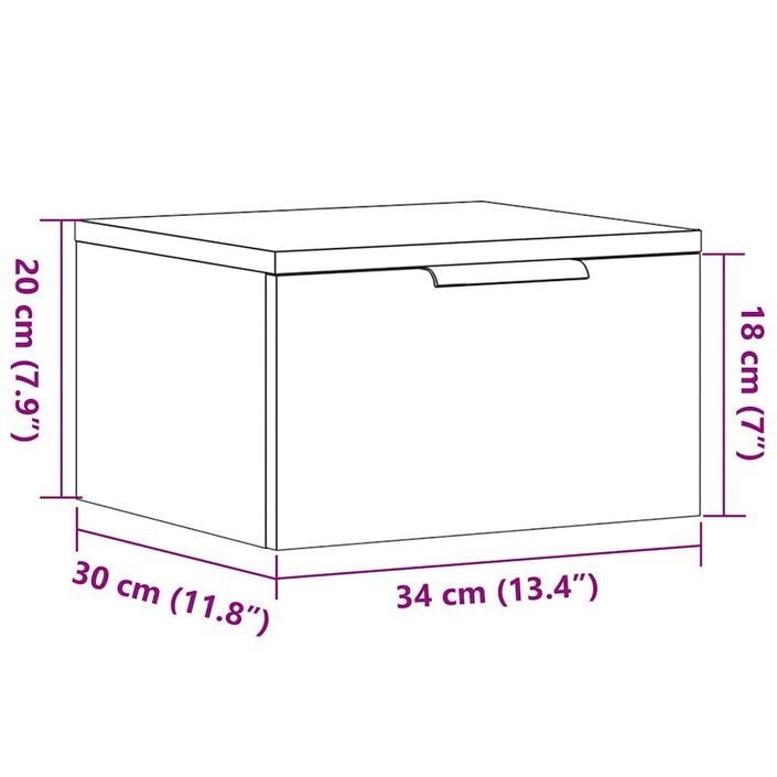 Table de chevet murale chêne artisanal 34x30x20 cm - Photo n°11