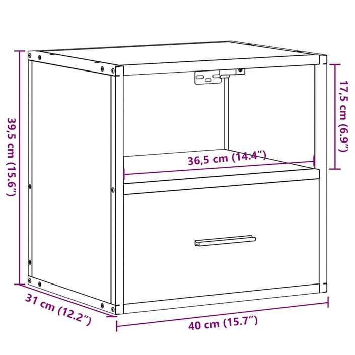 Table de chevet murale Chêne fumé 40x31x39,5 cm - Photo n°12