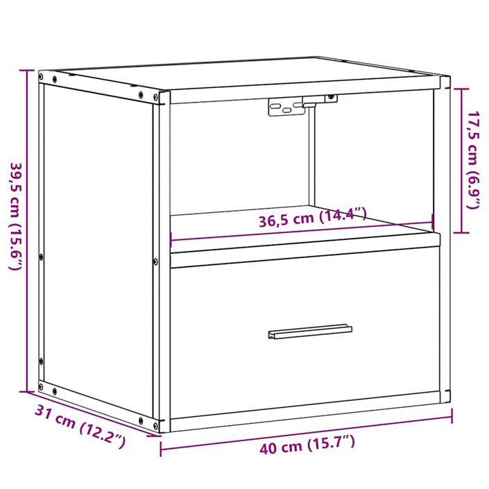 Table de chevet murale chêne marron 40x31x39,5 cm - Photo n°12