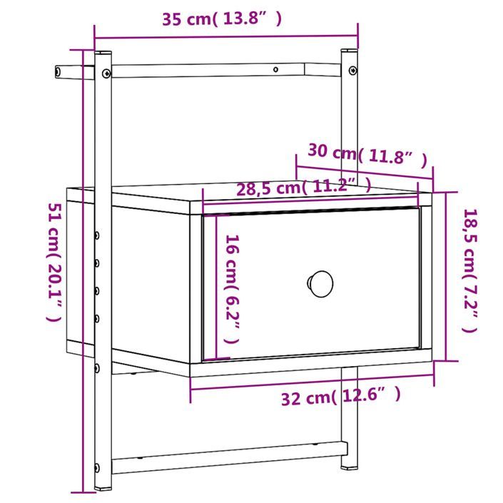 Table de chevet murale sonoma gris 35x30x51cm bois d'ingénierie - Photo n°10