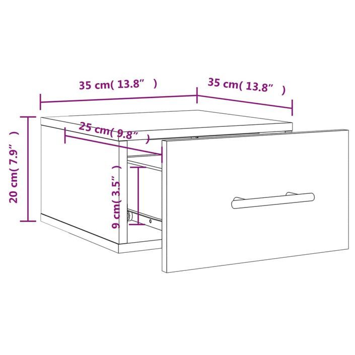 Table de chevet murale sonoma gris 35x35x20 cm - Photo n°12