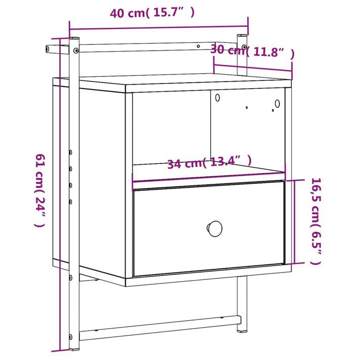 Table de chevet murale sonoma gris 40x30x61cm bois d'ingénierie - Photo n°10