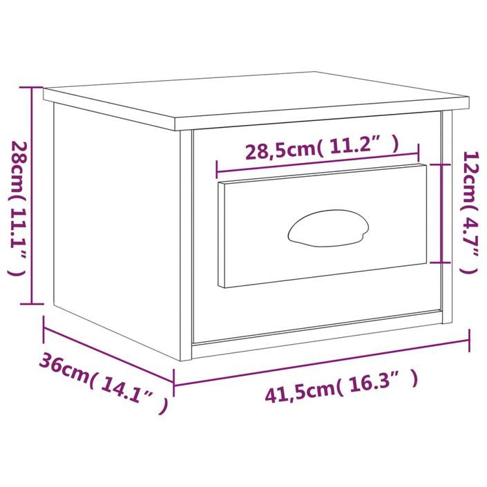 Table de chevet murale sonoma gris 41,5x36x28 cm - Photo n°10