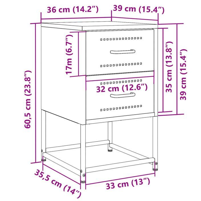 Table de chevet noir 36x39x60,5 cm acier - Photo n°12