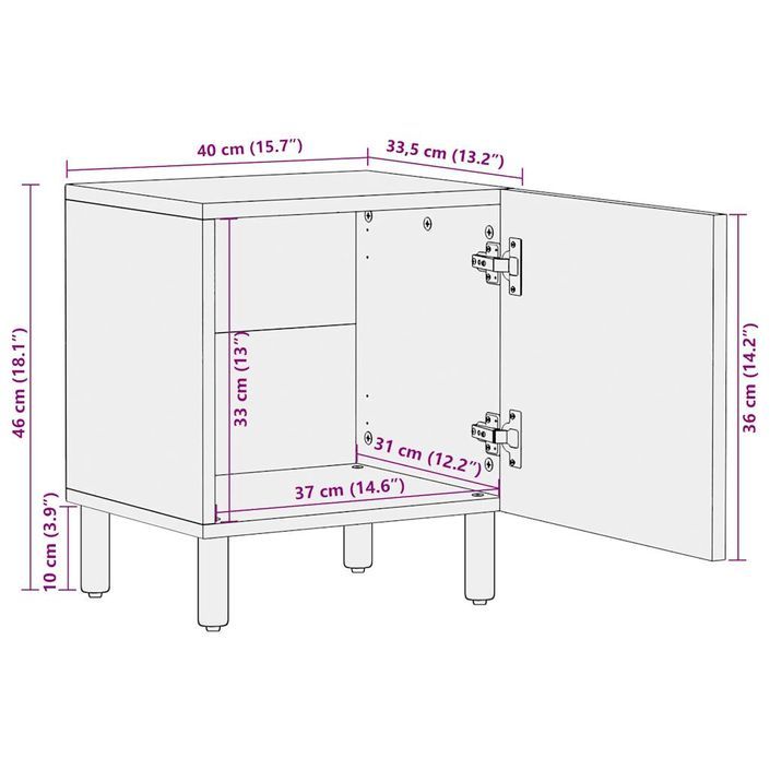 Table de chevet noir 40x33,5x46 cm bois de manguier massif brut - Photo n°12