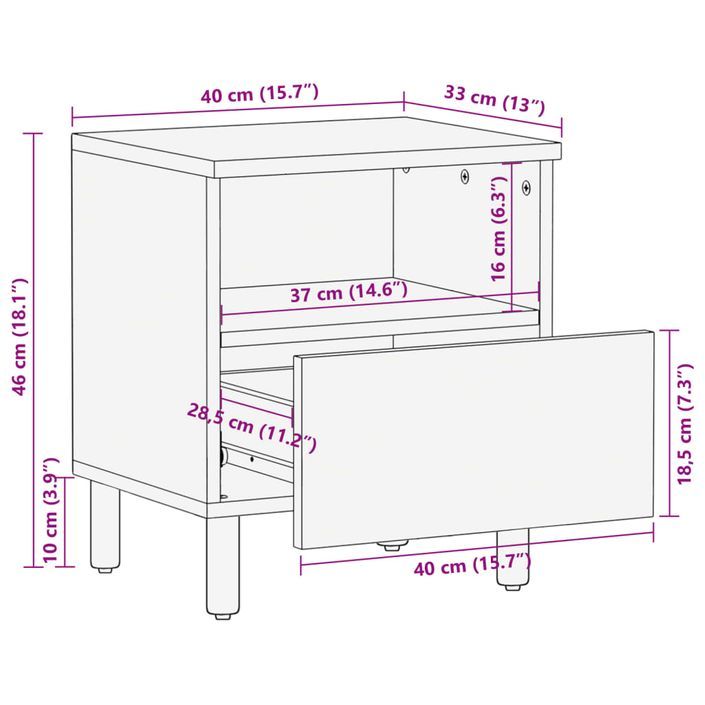 Table de chevet noir 40x33x46 cm bois d'ingénierie - Photo n°11