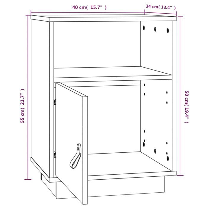 Table de chevet Noir 40x34x55 cm Bois de pin massif - Photo n°10