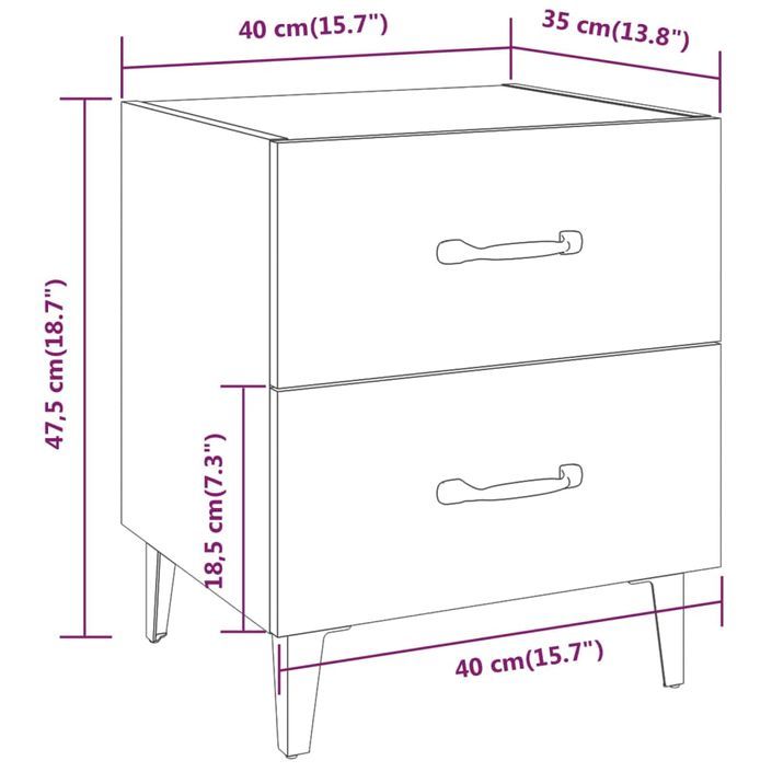 Table de chevet Noir 40x35x47,5 cm - Photo n°7