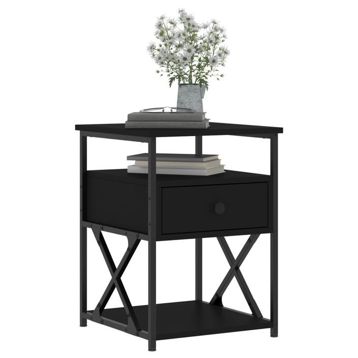 Table de chevet noir 40x42x55 cm bois d’ingénierie - Photo n°3