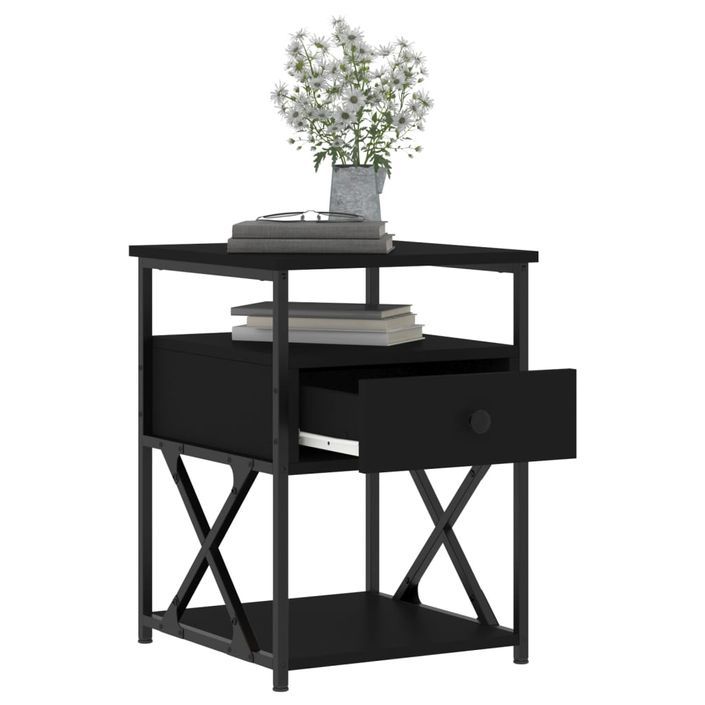 Table de chevet noir 40x42x55 cm bois d’ingénierie - Photo n°4